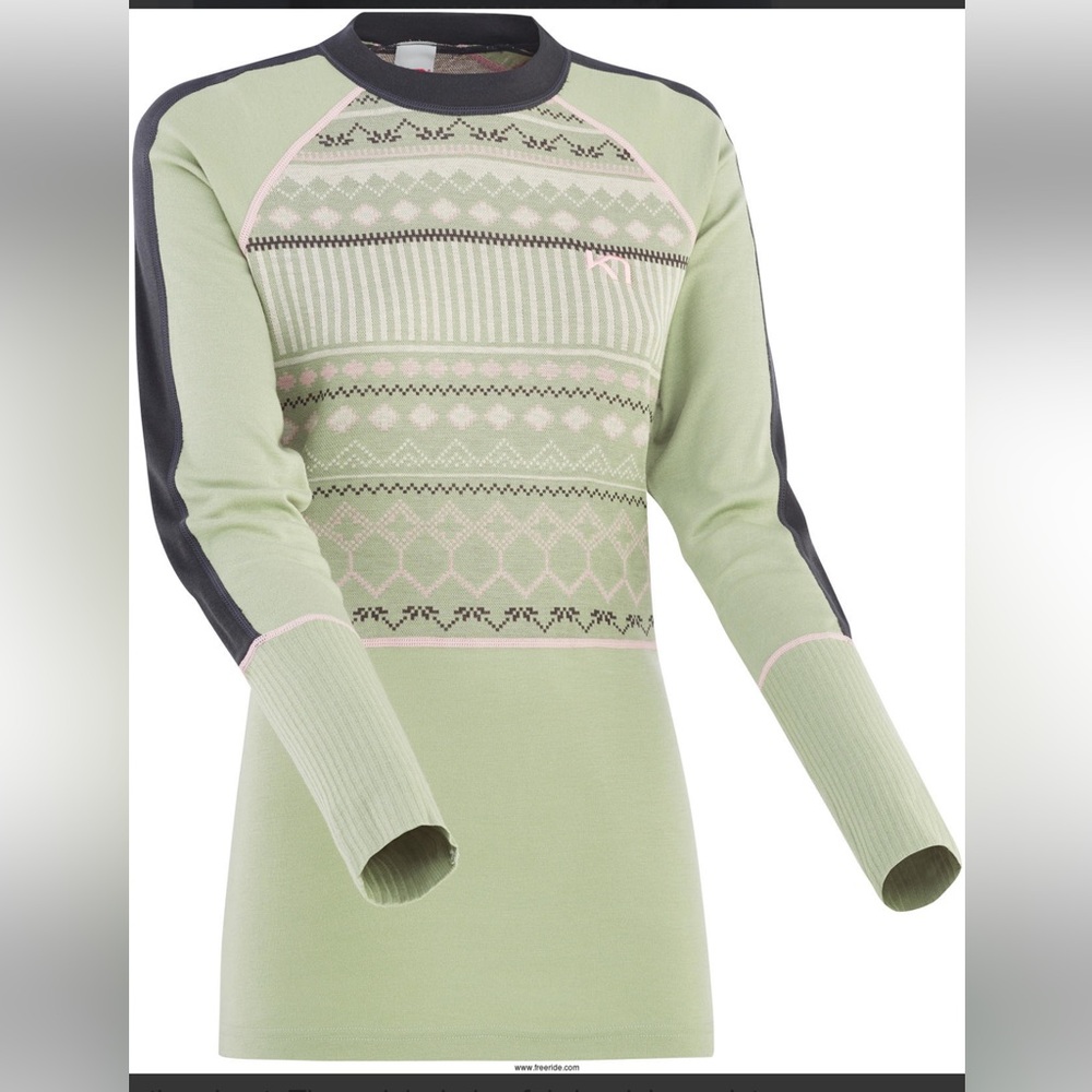 Kari Traa Light Green Long Sleeve Top with Black and Pink Accents